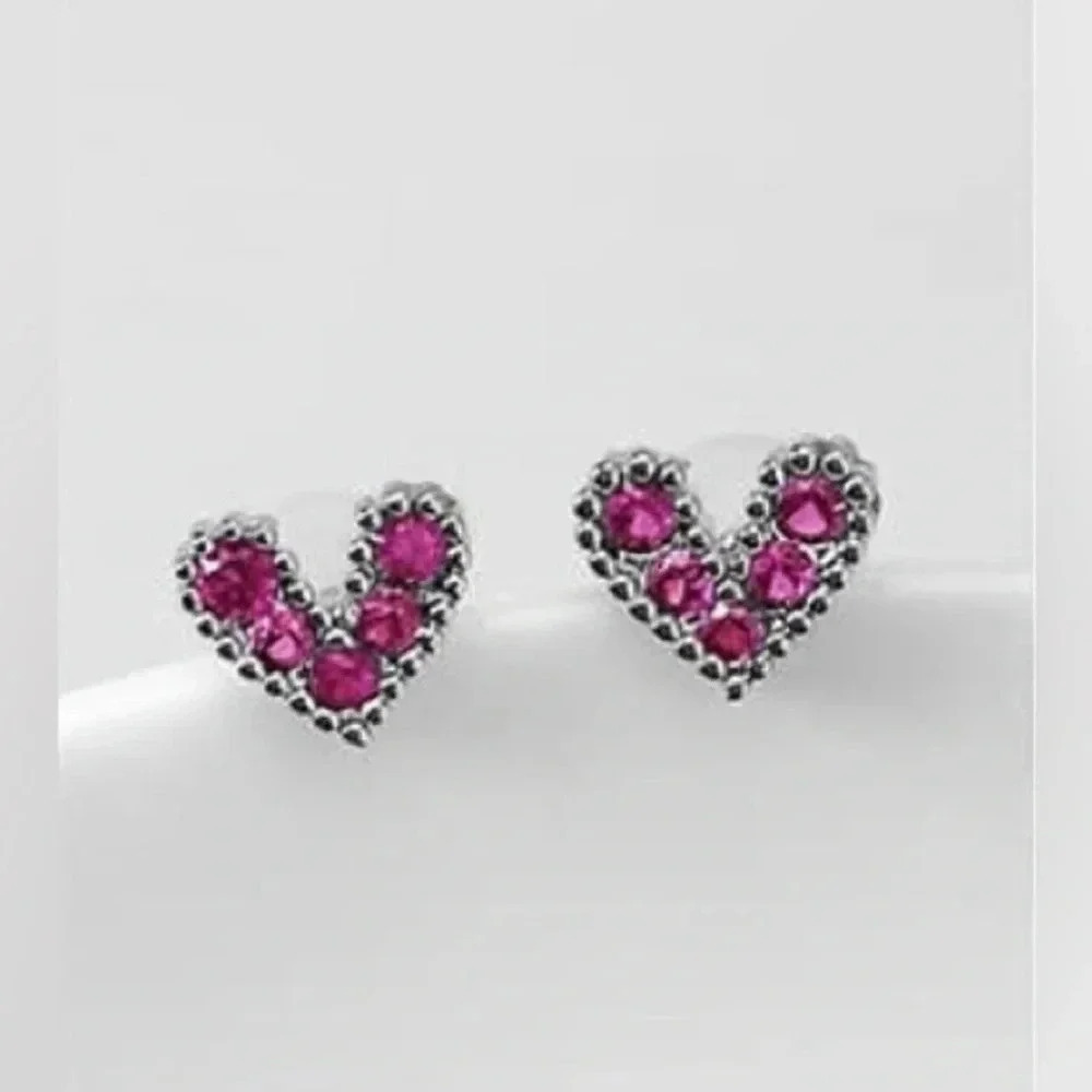 Mini Rhinestone Heart Stainless Steel Stud Earrings